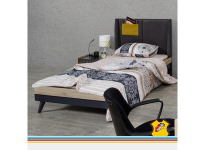 Cama de madera, cama, estructura de cama, habitación juvenil, habitación infantil, negro, cama individual.