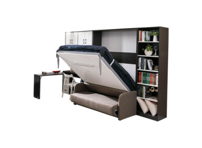 Armario Cama con sofá Tapicería Pared Armarios Cama plegable Muebles + Sofá Nuevo