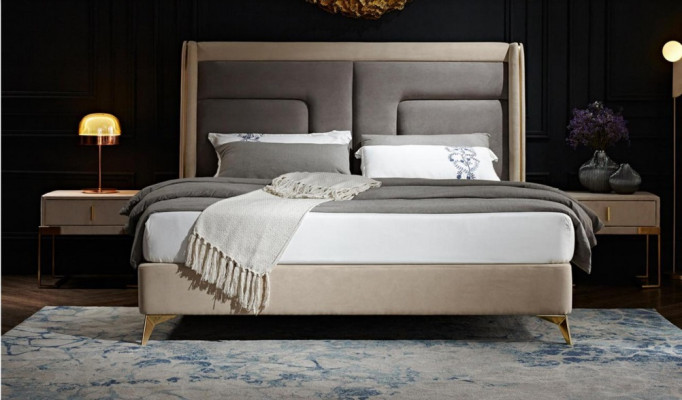 Diseño de cama de lujo para dormitorio, cama acolchada, muebles de hotel para dormir doble de 180x200.