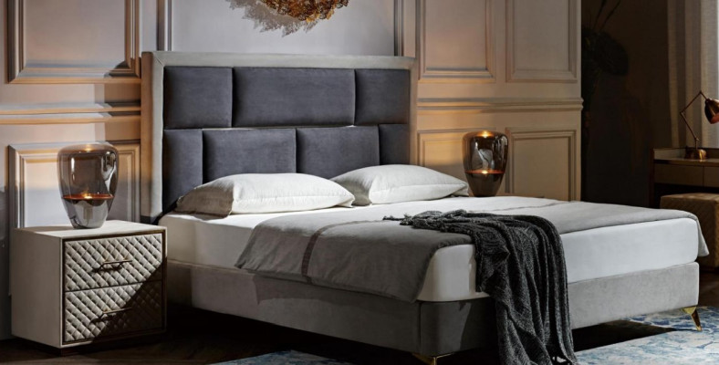 Dormitorio 3 piezas. Juego de cama 2x Mesita de noche Consola Camas Dobles Acolchadas Hotel