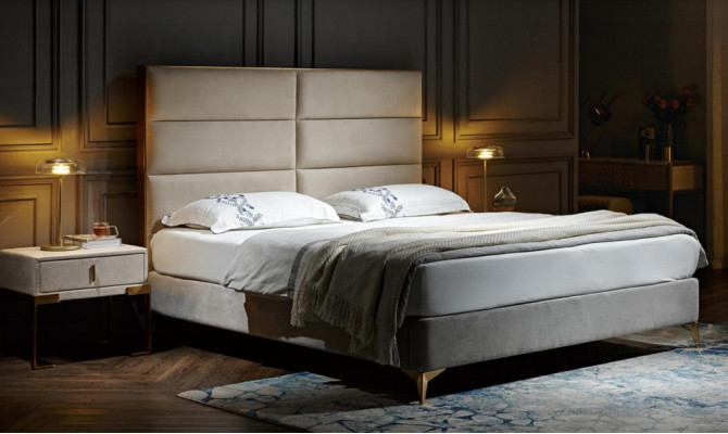 Cama Cama de matrimonio Diseño Lujo Lujoso Cama tapizada Cama de diseño Textil Camas Cama doble