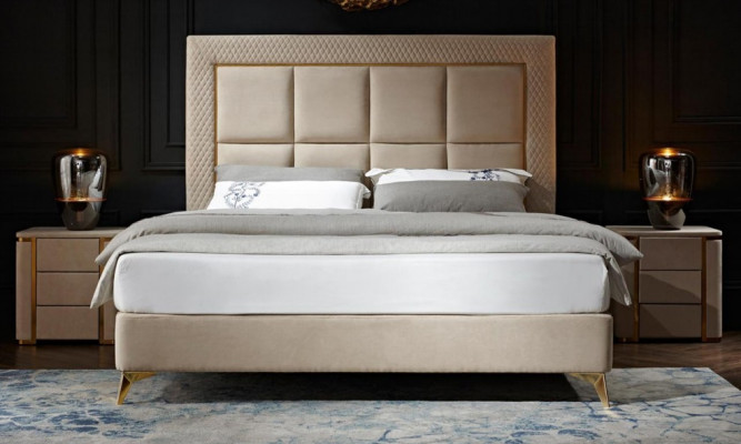Diseño de camas dobles de lujo para hoteles, muebles de hotel de lujo, cama de dormitorio de lujo tapizada nueva.