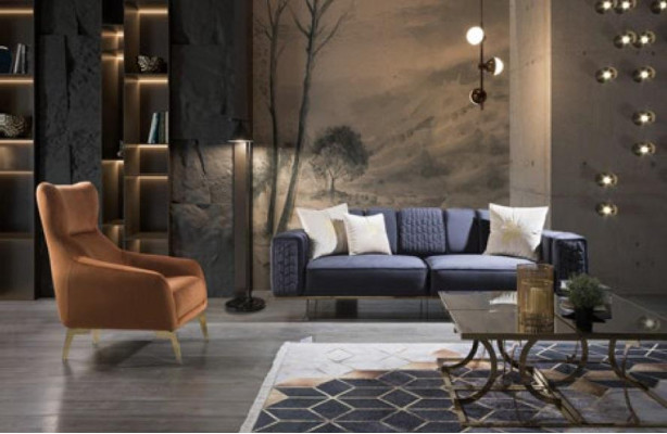 Sillón de una plaza de lujo tapizado de tela marrón para sala de estar, nuevo.