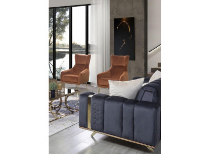 Sillón de una plaza de lujo tapizado de tela marrón para sala de estar, nuevo.