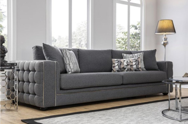 Sofá de salón de lujo de 2 plazas en color gris Chesterfield, nuevo.
