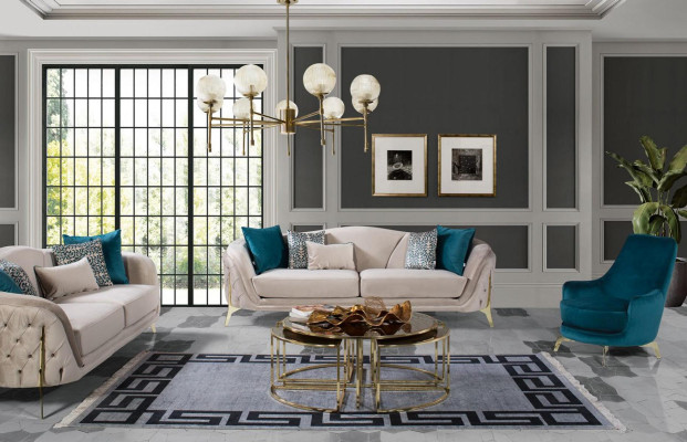 Sillón redondo diseño sala de estar tapizado madera tapizado moderno lujo azul nuevo