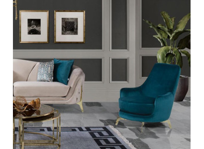 Sillón redondo diseño sala de estar tapizado madera tapizado moderno lujo azul nuevo