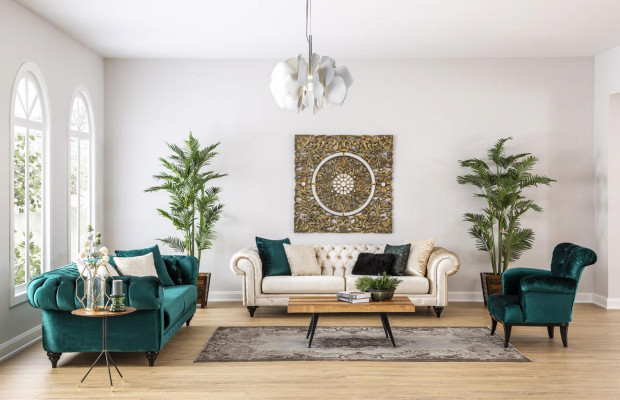 Clásico sofá Chesterfield de tres plazas en verde de lujo