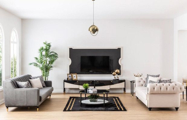 Sofá conjunto de sofá de tela Mesa auxiliar de muebles de sofá Tapizado en Chesterfield de 3 piezas