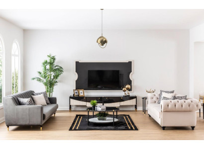 Sofá conjunto de sofá de tela Mesa auxiliar de muebles de sofá Tapizado en Chesterfield de 3 piezas