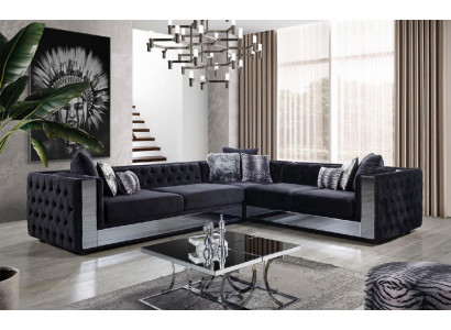 Sofá Chesterfield negro de lujo con esquinera, juego de sofás tapizados. Sofás de esquina de lujo.