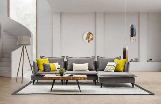 Sofá De Tela Chesterfield Gris Sofá De Esquina De Lujo Sofá De Grupo De Asientos Sofá De Asiento De Tela De Epoca
