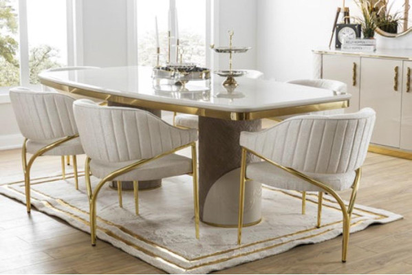 Mesa de comedor de lujo con 6 sillas Grupo de metal de 7 piezas Metal