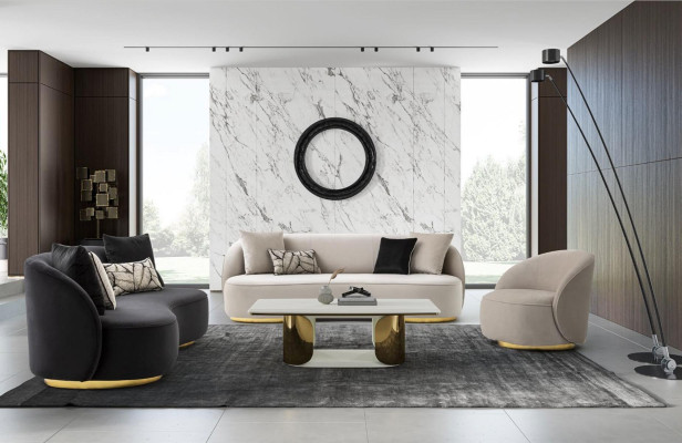 Muebles de lujo de salón sofá de cuatro plazas en negro tela redonda 4-diseño.