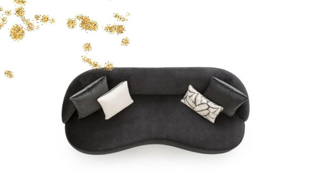 Muebles de lujo de salón sofá de cuatro plazas en negro tela redonda 4-diseño.