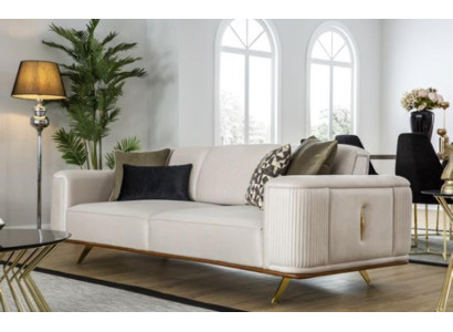 Sofá moderno de 3 plazas, sofá tapizado blanco, diseño de sofá de tela.