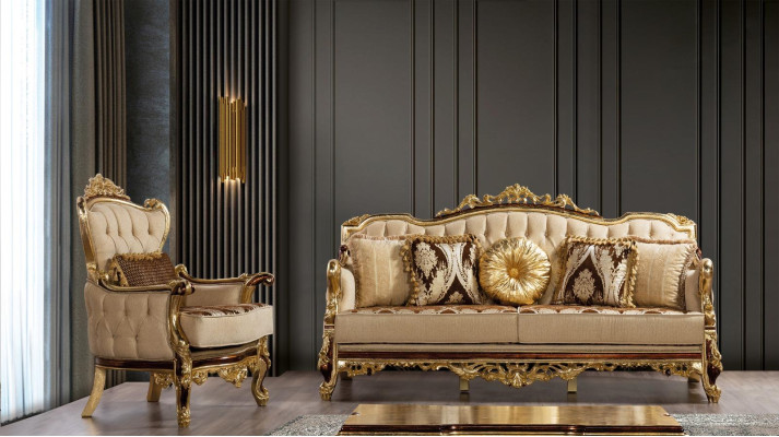 Sofá de lujo beige conjunto de sofás de tela 3+1 plazas diseño sofás