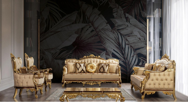 Sofá de lujo beige conjunto de sofás de tela 3+1 plazas diseño sofás