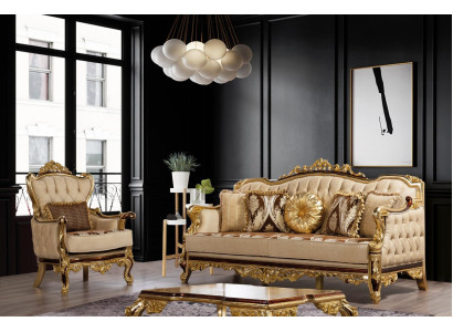 Sofá conjunto sofá Barroco Rococó Sofás Textil Chesterfield Sofá Mesa 3 piezas.