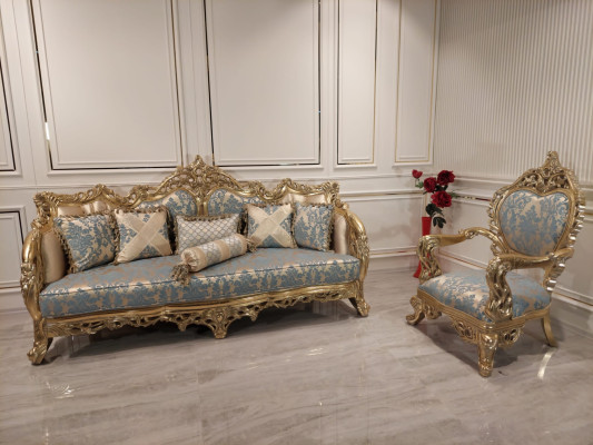 Sofá barroco clásico de tres plazas, muebles franceses, conjunto de tres.