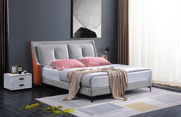 Cama clásica Cama doble Camas Madera Gris Estilo Madera real Dormitorio Nuevo