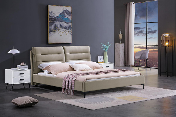 Muebles Camas Cama doble Dormitorio Lujo Cama doble Beige Hotel Mobiliario
