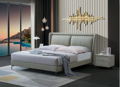 Cama matrimonial Dormitorio Camas Muebles de lujo Cama doble Beige Mobiliario de hotel