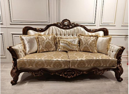 Chesterfield Barock sofá de tres plazas sofás en tela dorada.