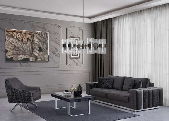 Sofá de tela negro con 3 asientos y 1 asiento, conjunto clásico de sofá barroco.