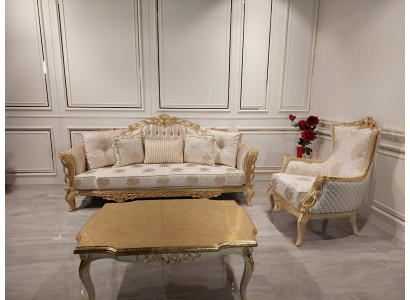 Conjunto de sofá Sofá 3+1 Plaza Sillón Mesa con patas talladas Mesa de centro 3 piezas.