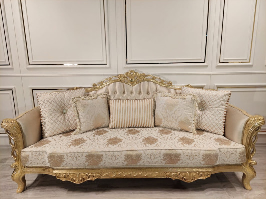 Sofá Chesterfield Barock Sofá Madera Terciopelo Tres plazas Sofás clásicos Muebles