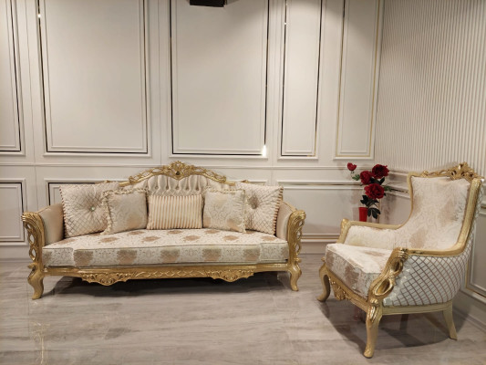 Sofá Chesterfield Barock Sofá Madera Terciopelo Tres plazas Sofás clásicos Muebles