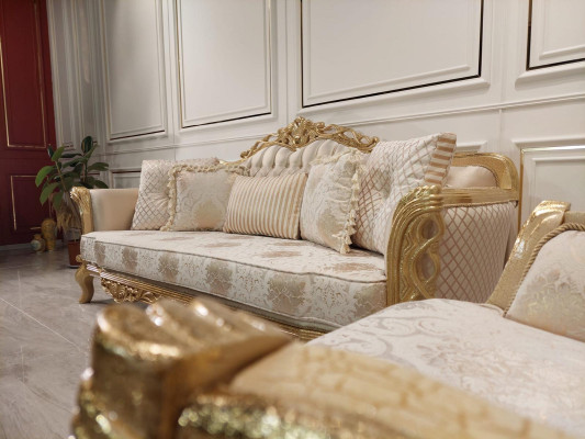 Sofá Chesterfield Barock Sofá Madera Terciopelo Tres plazas Sofás clásicos Muebles