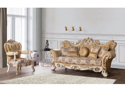 Sala de estar, sofá de lujo beige, conjunto de sofás, sofás, sillón 3+1 plazas, diseño de tela.