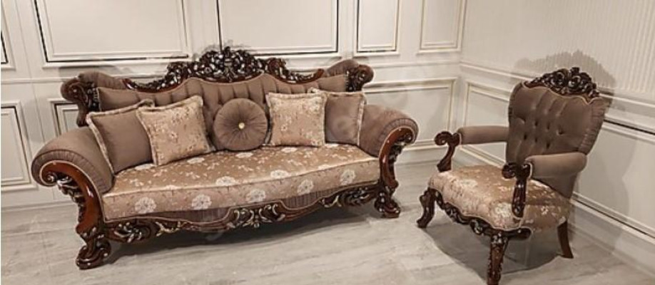 Barroco tres plazas sofá Chesterfield muebles sofá sofás tela marrón.