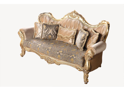 Chesterfield barroco sofá de tres plazas tela dorada en español es: Chesterfield sofá barroco de tres plazas tela oro.
