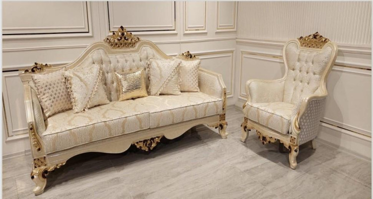 Sofá de lujo beige, conjunto de sofá, sillón de 3 + 1 plazas, diseño de tela textil.