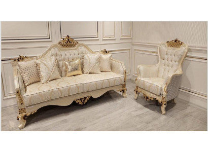 Sofá de lujo beige, conjunto de sofá, sillón de 3 + 1 plazas, diseño de tela textil.