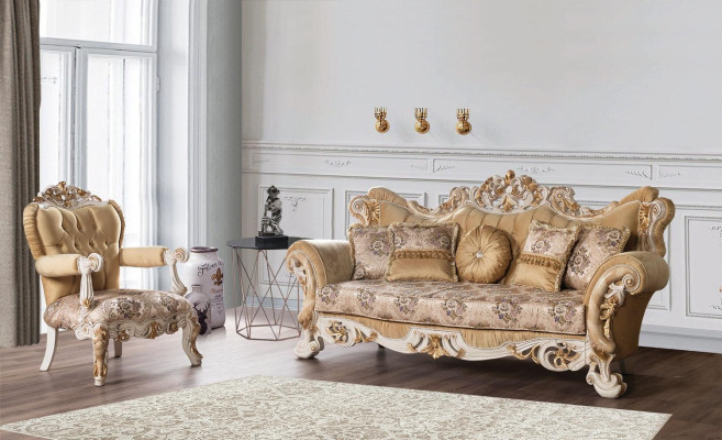 Chesterfield sofá barroco de tres plazas, mueble sofá tela beige