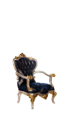 Silla de lujo Trono clásico Sillón de respaldo silla barroca Terciopelo Azul Oro