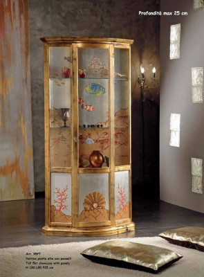 Vitrina clásica de vidrio de madera de lujo con muebles de oro italia.