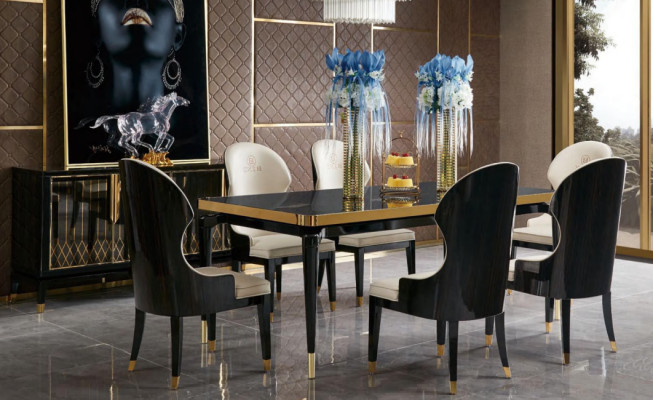 Mesa de comedor Conjunto de mesa Comedor Sala de estar Mesa de comedor Madera Vidrio Muebles
