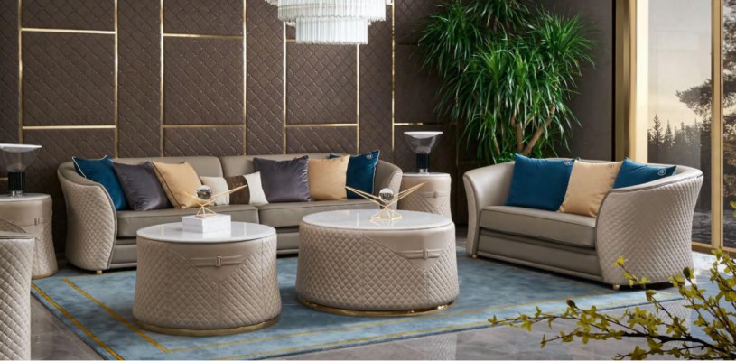 Muebles de lujo Juego de sofás Sofá Sofá Tapizado 421 plazas con 2 mesas de café 5 piezas.