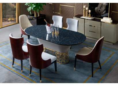 Mesa de comedor de metal de acero inoxidable de diseño de lujo para sala de estar en diseño de mármol.