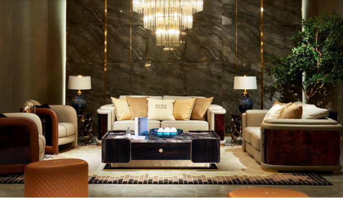 Conjunto de salón de lujo de 5 piezas. Sofá de cuero con luces, sofá tapizado.