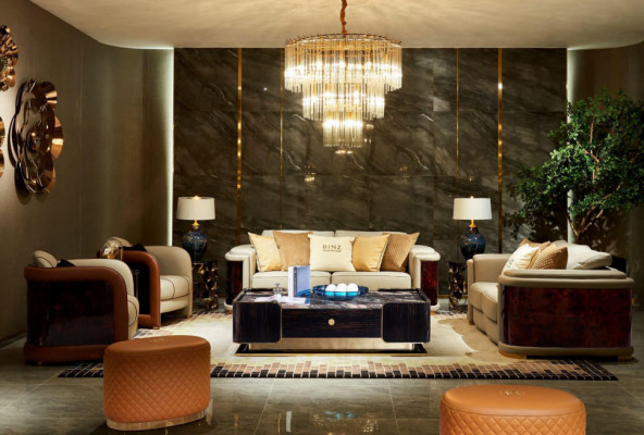 Conjunto de salón de lujo de 5 piezas. Sofá de cuero con luces, sofá tapizado.