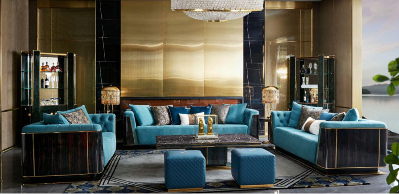 Muebles de lujo para la sala de estar con juego de sofá, mesa de centro y diseño de sofá.