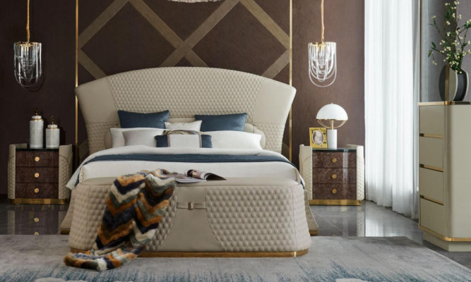 Cama de cuero Muebles de dormitorio de lujo Camas modernas de 3 piezas Set Boxspring