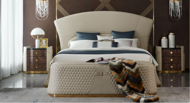 Diseño de cama de cuero de lujo cama doble acolchada dormitorio 180x200