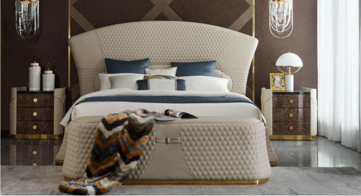 Diseño de cama de cuero de lujo cama doble acolchada dormitorio 180x200